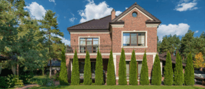house with row of trees