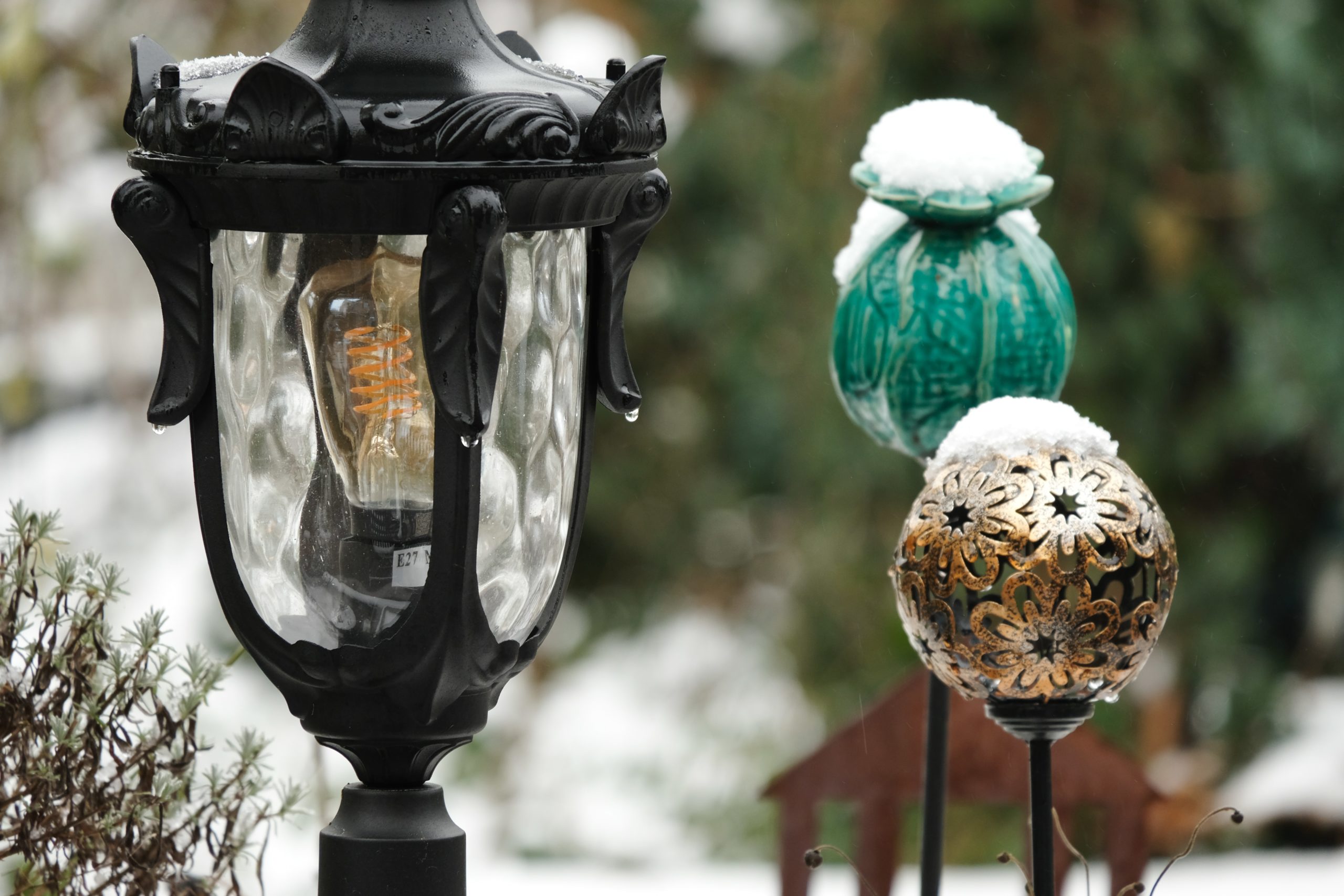 lamp post and glass yard decorations