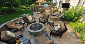 stone patio with fire pit
