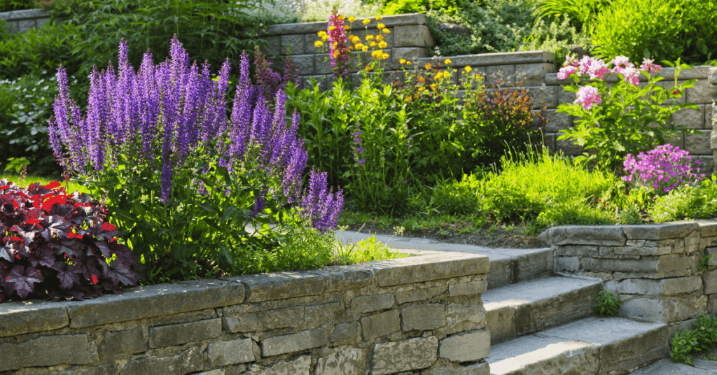 landscaping stones being used as walls for a garden