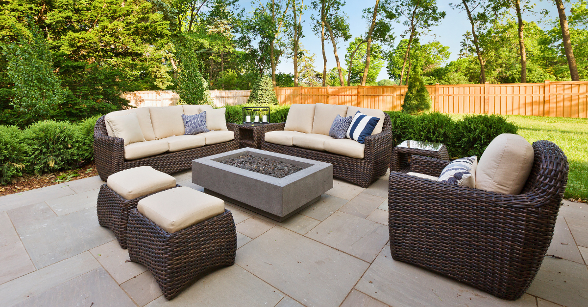 outdoor furniture on a stone patio