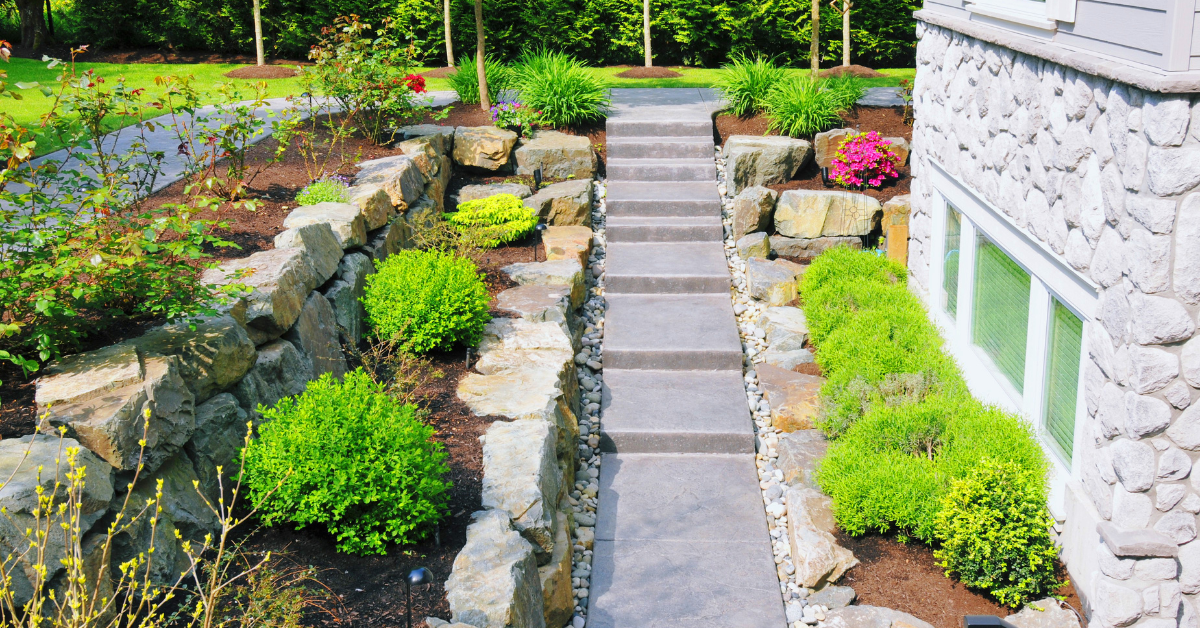 Narrow stone path as a hardscaping idea for small yards